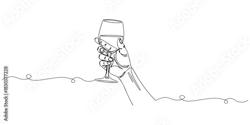 Continuous one line of a hand raising a glass, symbol of international celebration 2016, celebration theme, hand drawn vector illustration.