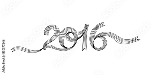 Continuous one line of a new year decoration ribbon in the shape of the number 2016, celebration theme, hand drawn vector illustration.