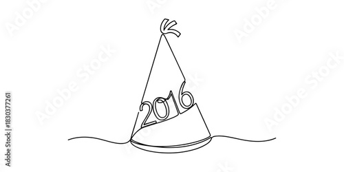 Continuous one line of a new year 2016 party hat, celebration theme, hand drawn vector illustration.
