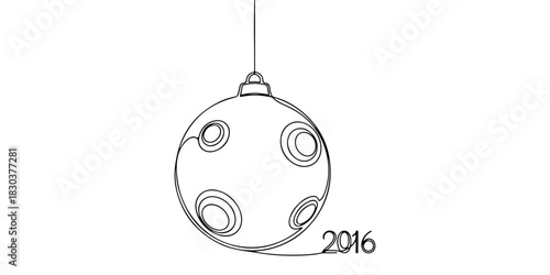 Continuous one line of a ball countdown going down, symbol of new year celebration 2016, celebration theme, hand drawn vector illustration.