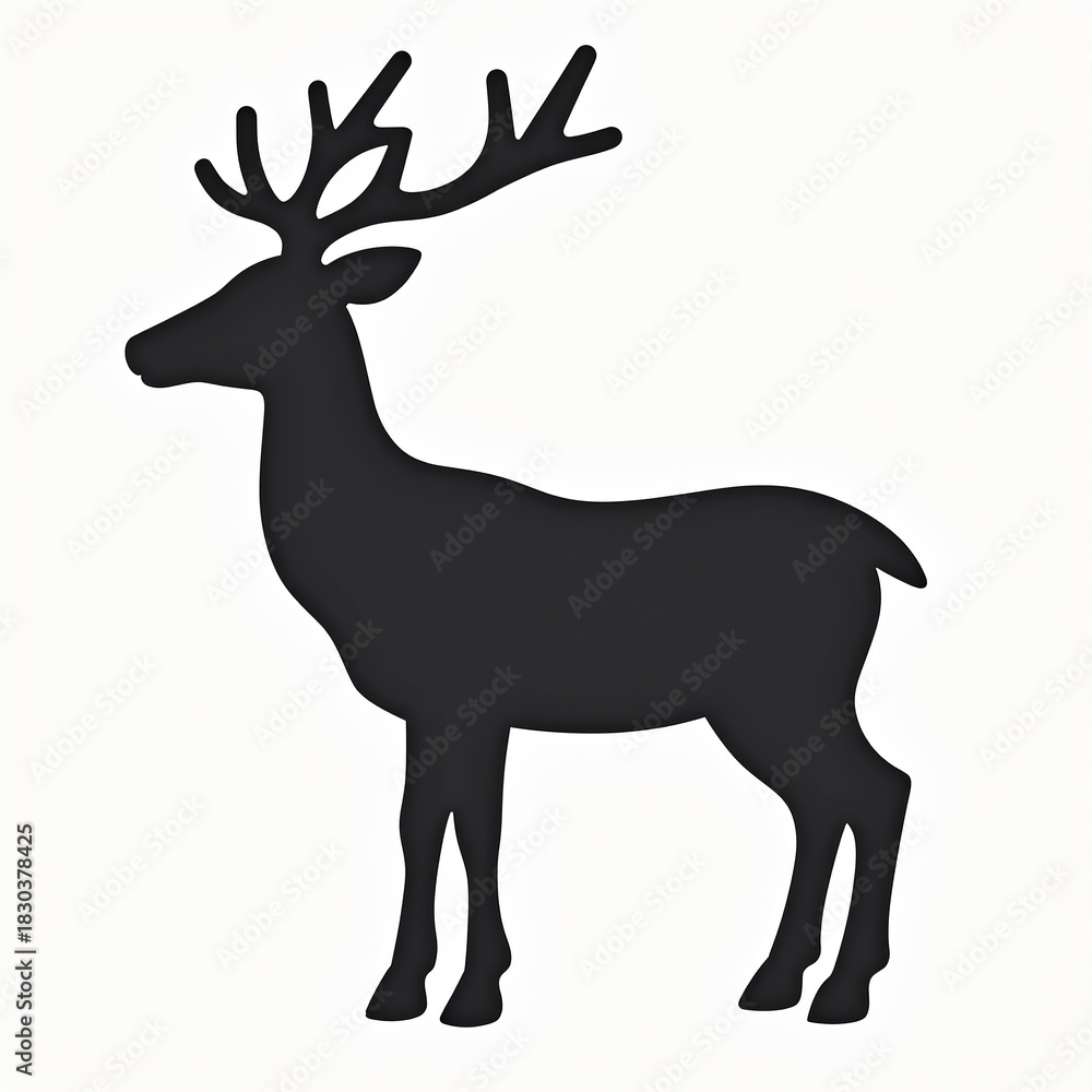 Obraz premium Majestic reindeer silhouette standing proudly with impressive antlers on white background for Christmas marketing campaigns, corporate branding, and holiday advertising