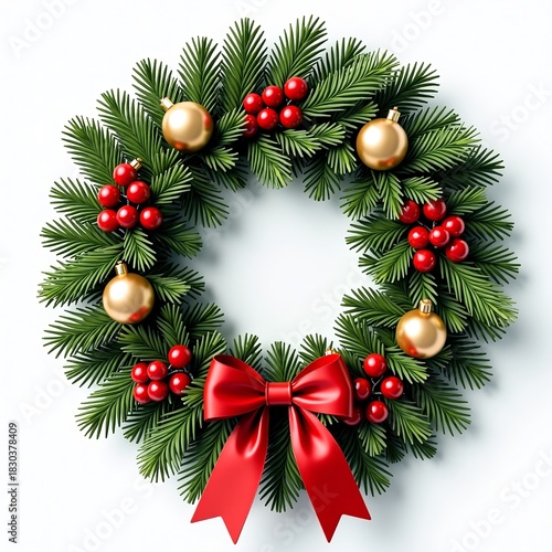 Wallpaper Mural Vibrant Christmas Wreath with Red Berries, Gold Baubles and Ribbon on White Background for Holiday Marketing Campaigns, Corporate Presentations and Website Hero Images Torontodigital.ca