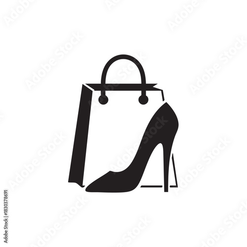 Elegant Fashion Shopping Bag with Stiletto Heel Shoe Icon Design