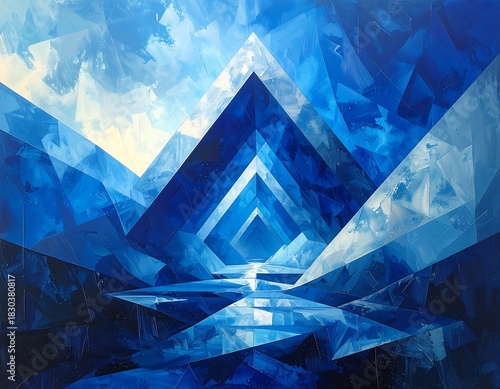 Wallpaper Mural Abstract, geometric painting. Blue hues depict a tunnel-like vista Torontodigital.ca
