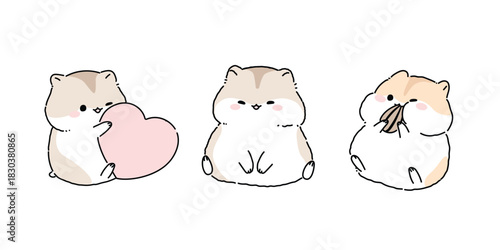 Cute hamster doodle vector set. Kawaii animal. Doodle. Hand drawn. Vector. 