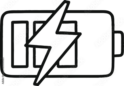 Battery charging icon with lightning bolt in black and white
