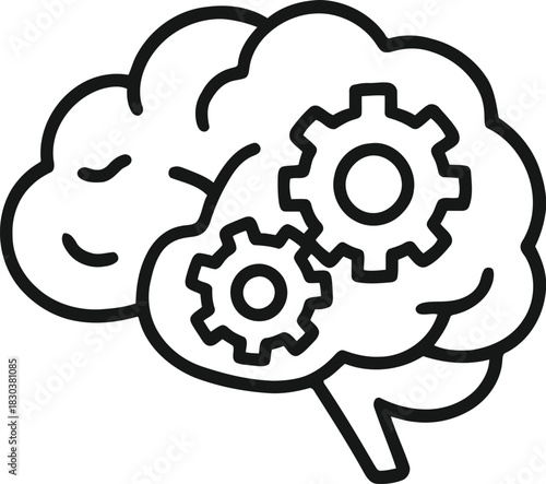 Brain with gears inside symbolizing intelligence thinking and problem solving