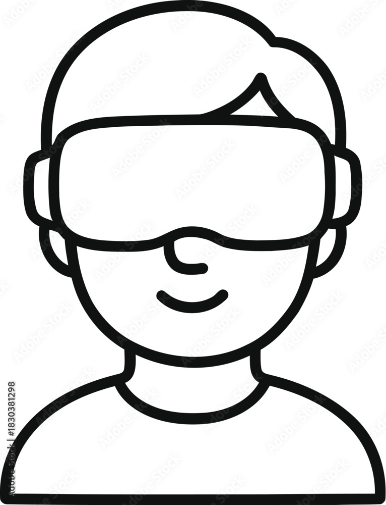 Fototapeta premium Person wearing virtual reality headset outline illustration for stock images