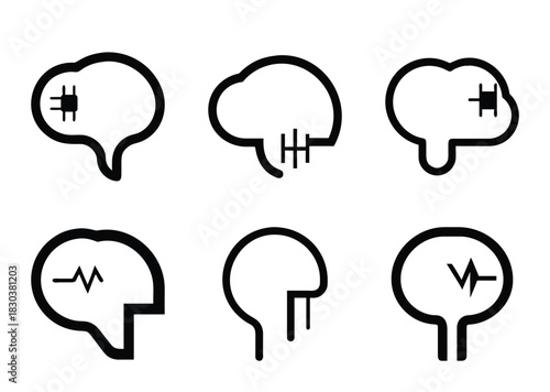 Brain icons representing different neurological conditions or brain activity patterns