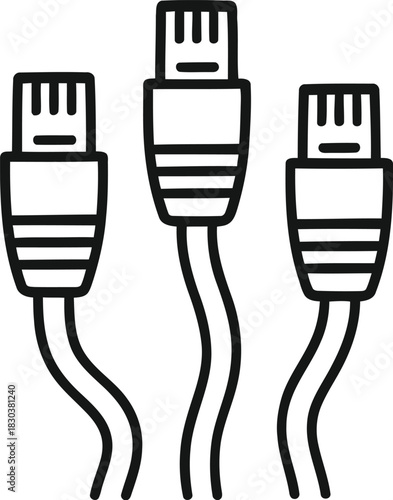 Three ethernet cables illustration in black and white simple design