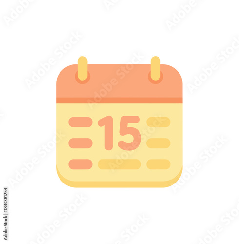 Flat Design Detailed Calendar with Number 15 Symbol Icon Illustration