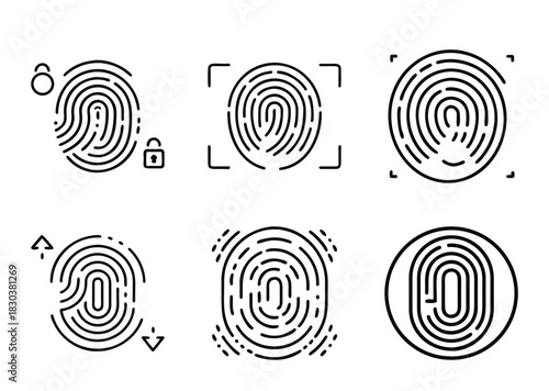 Collection of fingerprint icons representing security, identification, and personal authentication