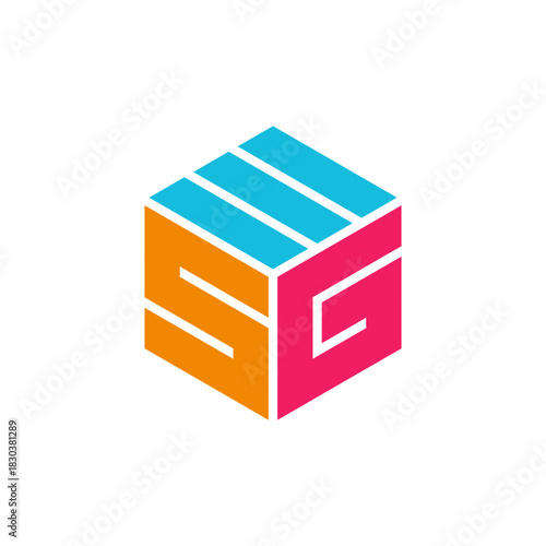 Abstract geometric cube logo formed by the initial letters S, W, and G. A colorful isometric block symbol for modern brand identity
