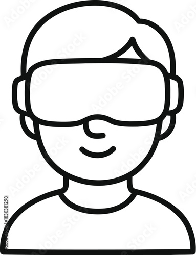 Person wearing virtual reality headset outline illustration for stock images