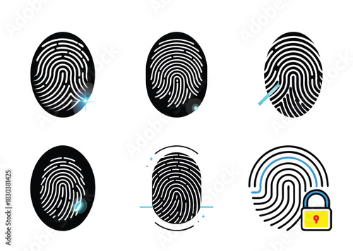 Fingerprint identification and verification icons symbolizing security, access, and unique identity