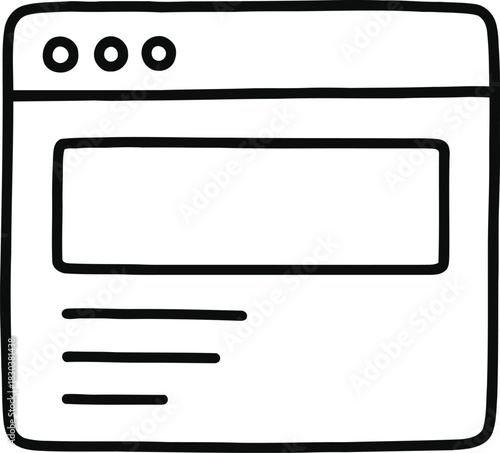 Simple hand drawn browser window icon for website or app design