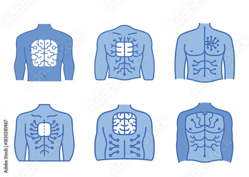Human augmentation and bionic enhancement represented through chest implant illustrations