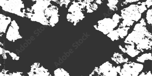 Vintage black and white grunge texture vector pattern border design with an ink illustration of a tree silhouette on dirty paper