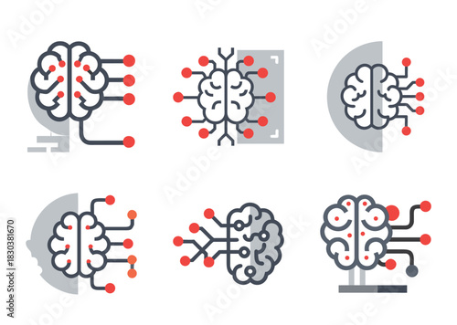 Stylized brains with artificial intelligence connections and neural network concept representations