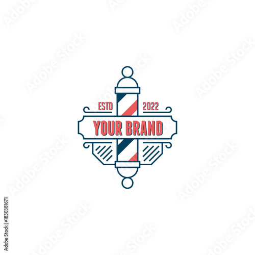Modern line art illustration of a vintage barber pole, perfect as a logo or emblem for a professional barbershop or men's hair salon