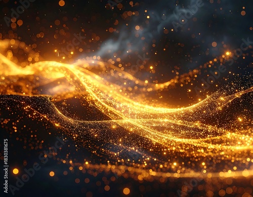 Wallpaper Mural Abstract, glowing, golden particles flowing through a dark space Torontodigital.ca