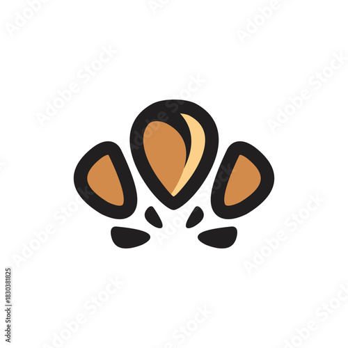 Abstract crown logo with teardrop petal shapes. Modern and elegant graphic design element for branding, royalty, or nature concepts. Isolated vector illustration