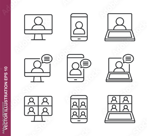 Video call line icons- Mini collection and editable stroke series icon