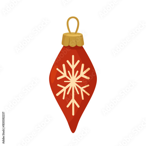 Red Elongated Ornament With Snowflake