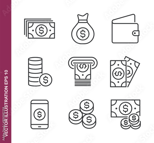 Money line icons- Mini collection and editable stroke series icon