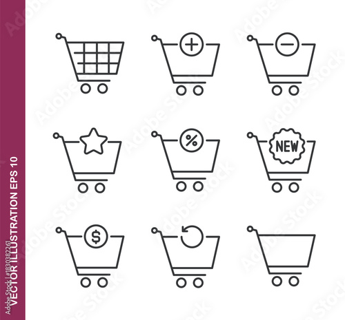 Shopping cart line icons- Mini collection and editable stroke series icon