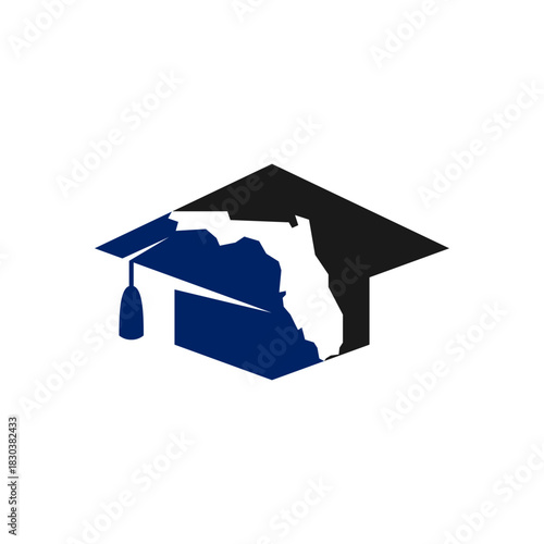 Florida state map integrated into a graduation cap logo, symbolizing education and higher learning in the state