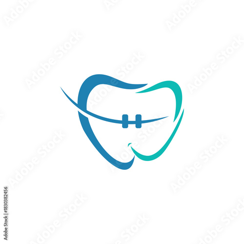 Modern orthodontic logo design featuring a stylized tooth with braces, a symbol for dental care and healthy smiles