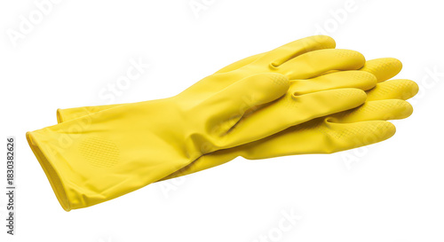 Bright Yellow Rubber Cleaning Gloves On Black Background