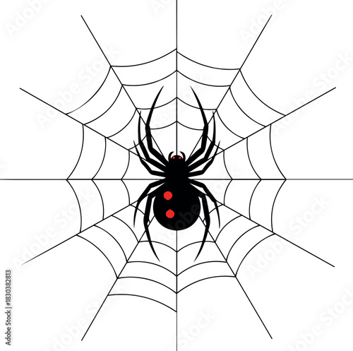 Eerie black widow spider on a web, perfect for Halloween promotions and spooky designs that capture the thrill of the season and add chilling suspense