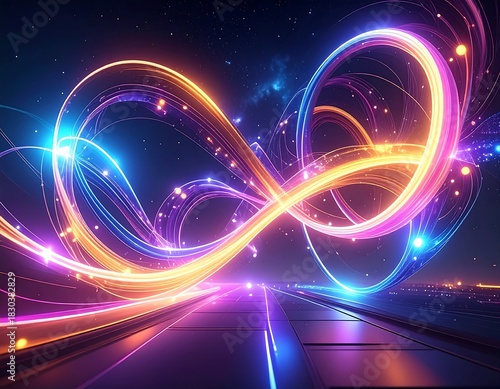 Wallpaper Mural Abstract glowing ribbons form an infinity symbol over a futuristic cityscape Torontodigital.ca