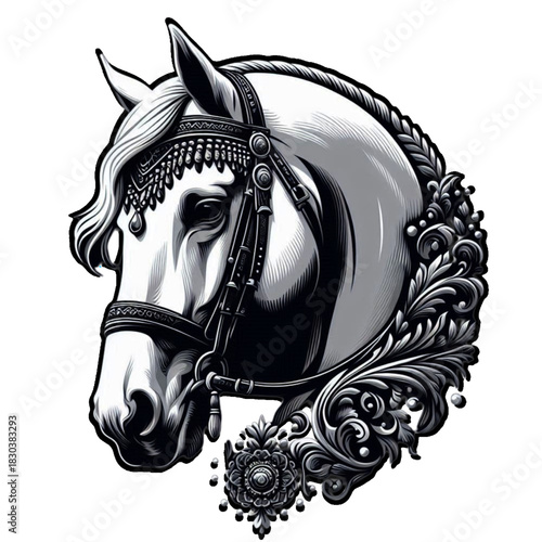 Horse with bridle flat 2D with transparant background 