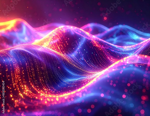 Wallpaper Mural Abstract, glowing wave shapes with vibrant red and blue hues Torontodigital.ca