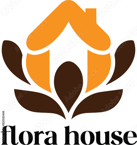Flora house logo: home and botanical elements combined on white