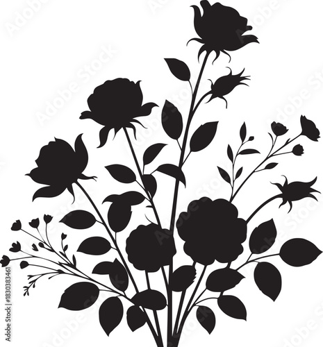 Elegant floral rose bouquet silhouette graphic design element