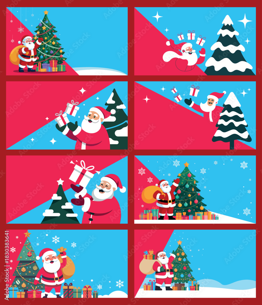 Fototapeta premium Christmas Sale Banner with Santa, Gifts, and Trees
