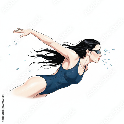 vector illustration of woman exercising swimming on white background
