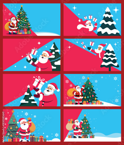 Christmas Sale Banner with Santa, Gifts, and Trees