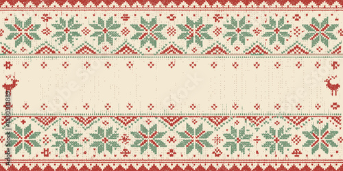 Christmas a christmas themed knitted pattern with snowflakes, reindeer, and geometric details