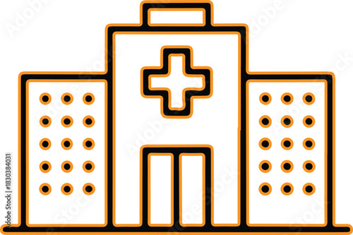Simple line art icon of a modern hospital building