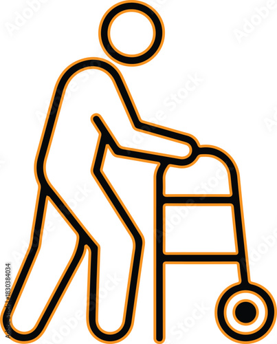 Elderly person walking with a walker icon