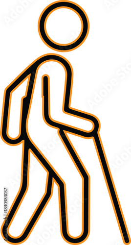 Elderly person walking with a cane icon illustration