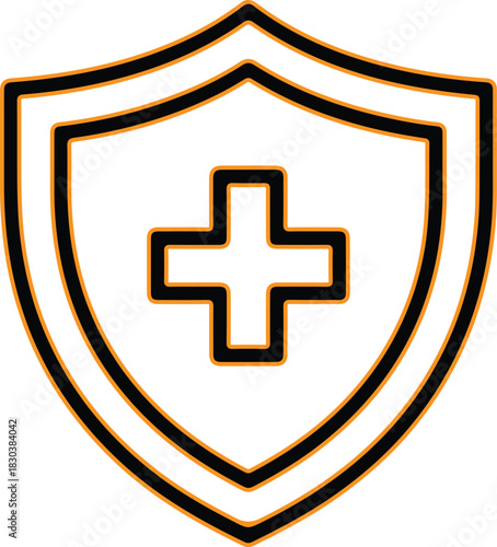 Shield with a plus sign symbolizing health and protection
