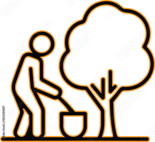 Person watering a young tree from a bucket