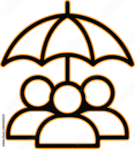 Umbrella protecting group of people icon symbol