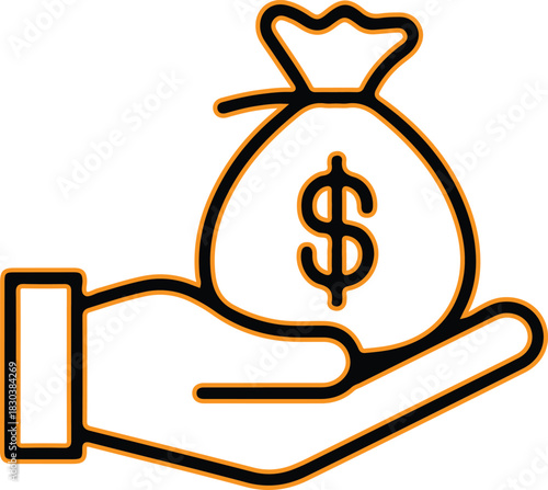 Hand holding a money bag with dollar sign icon